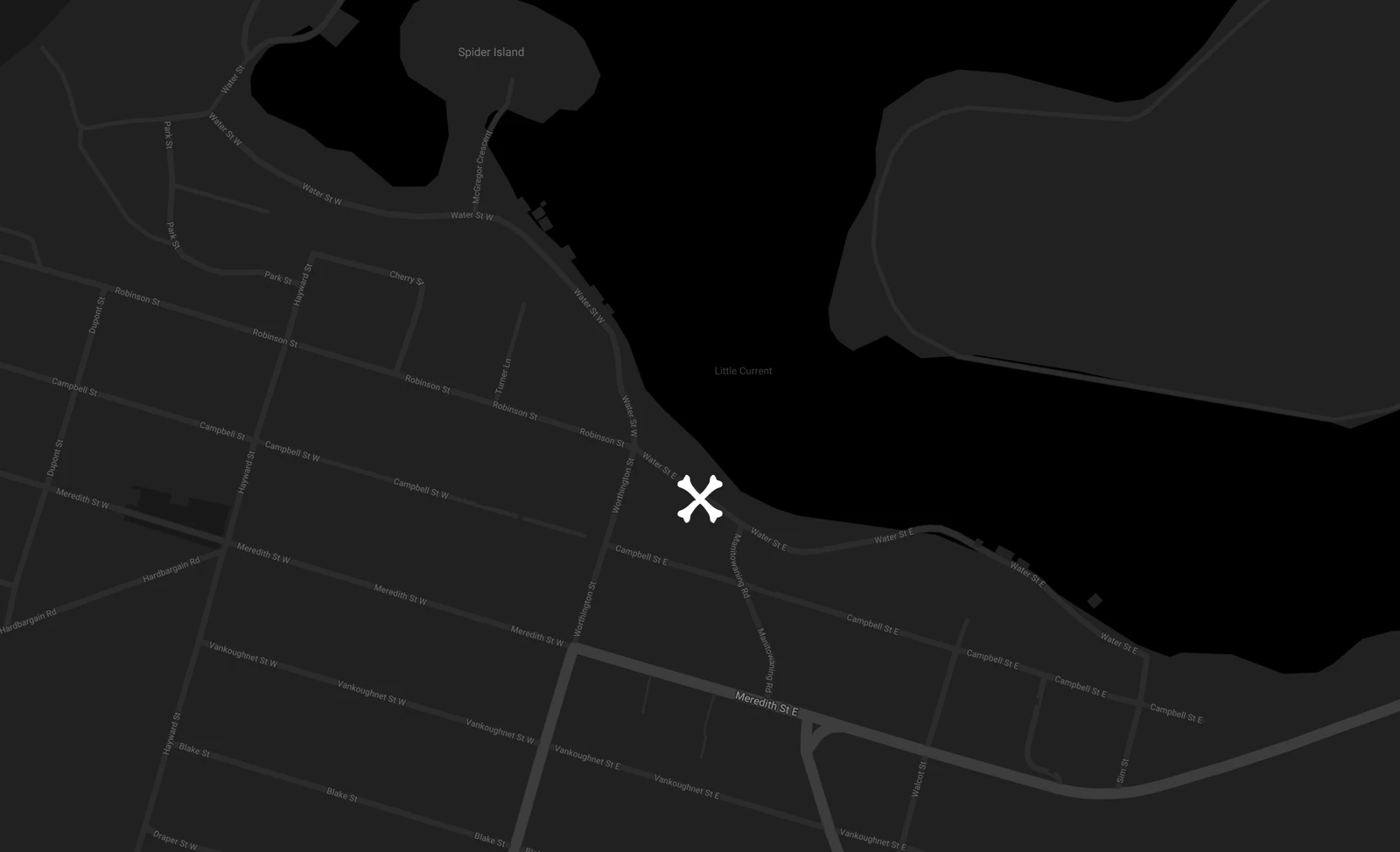 Studio location map in downtown Little Current beside the waterfront
